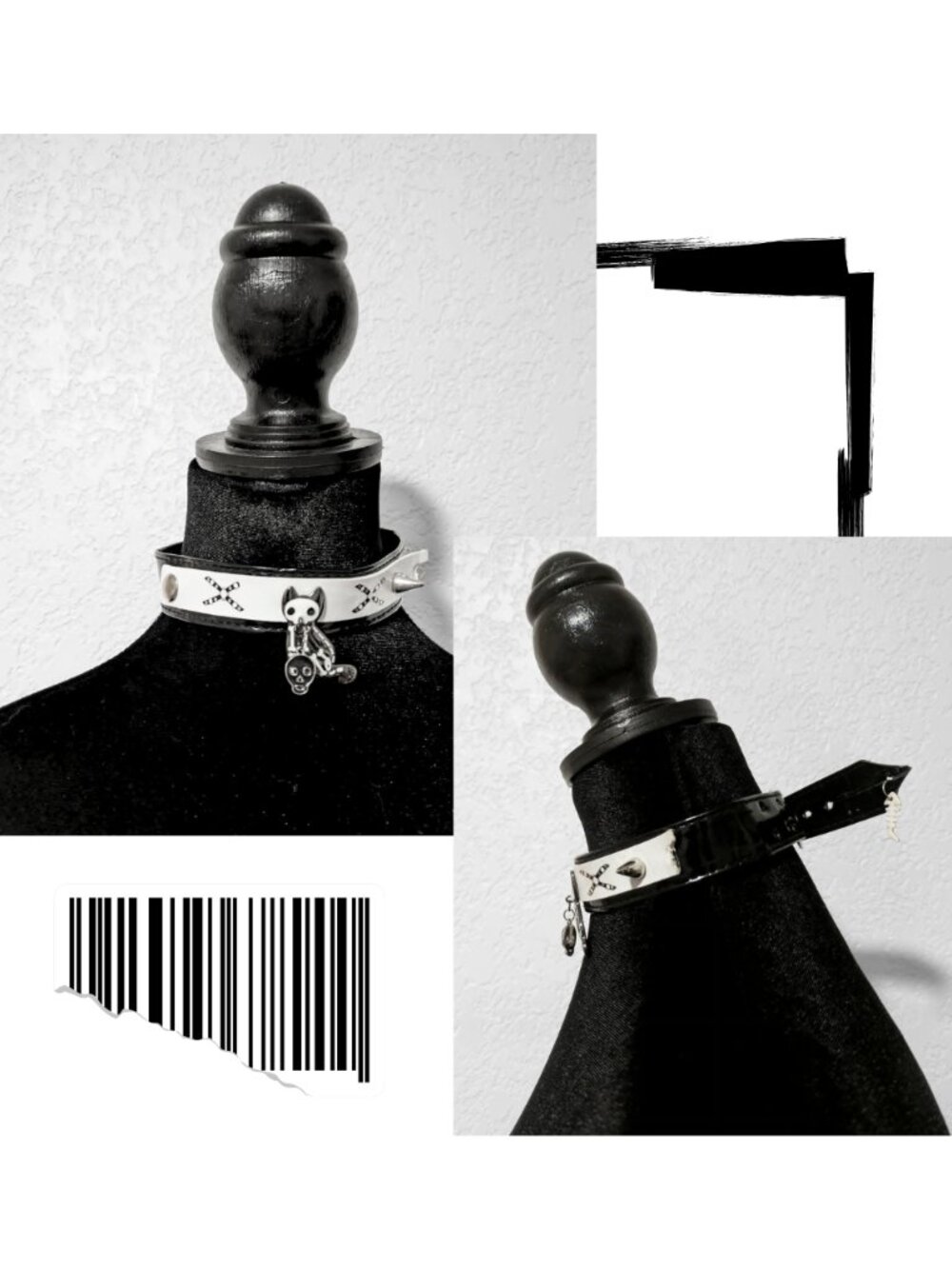 Handmade Upcycled Distressed Punk Choker 17" Vegan Leather Skeleton Bones Goth